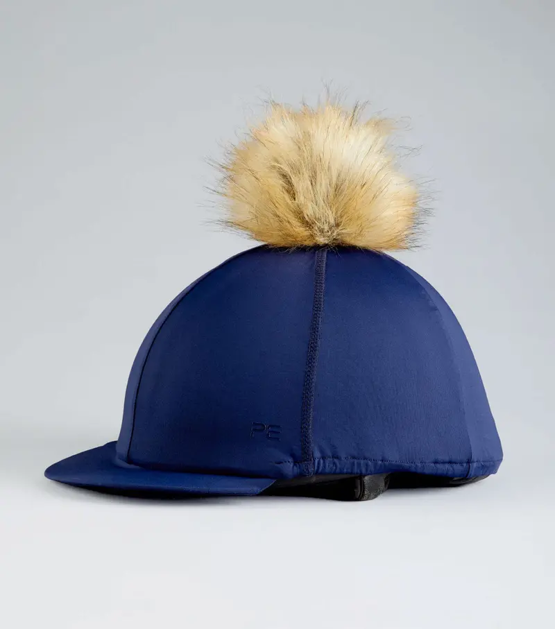 Jersey Hat Silk With Faux Fur Pom Pom Navy 1