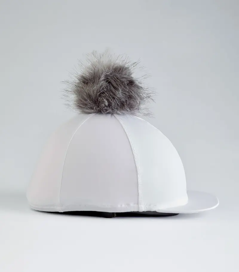 Jersey Hat Silk With Faux Fur Pom Pom White 2