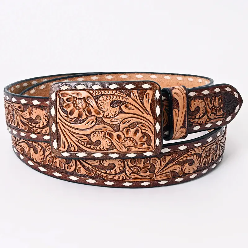 Jessee Tooled Leather Belt & Buckle 1