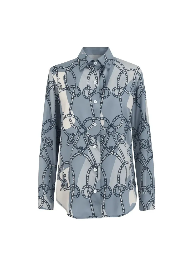 Juliet Button-Down Shirt | Saddlery Print | Blue 1
