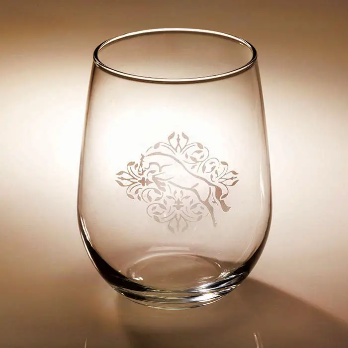 Jumper Floral Etched Stemless Wine Glass 1