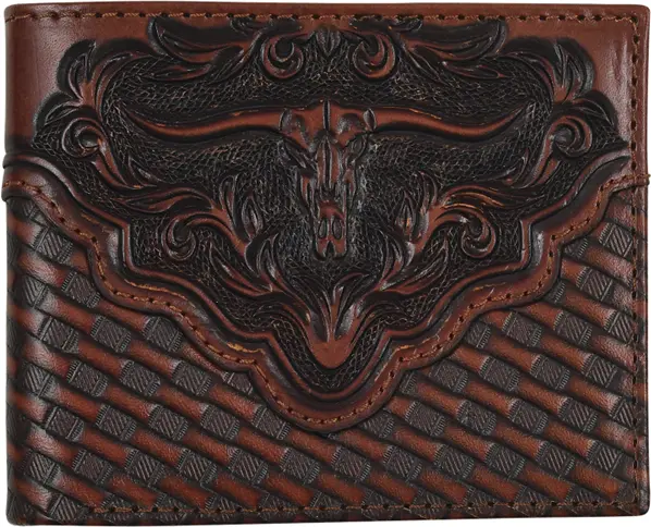 Justin Basketweave And Steerhead Large Bifold Wallet 1