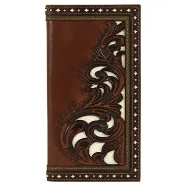 Justin Brown Tooled With Ivory Underlay Rodeo Wallet 1