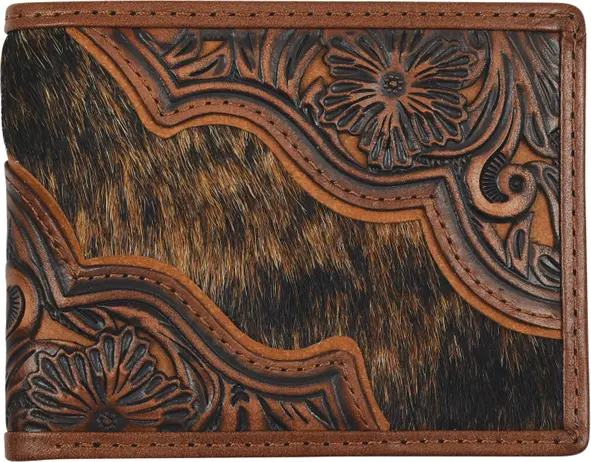 Justin Floral Tooled And Brindle Hair On Large Bifold Wallet 1