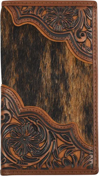 Justin Floral Tooled And Brindle Hair On Rodeo Wallet 1
