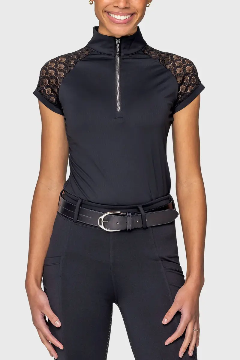 Kastel Cap Sleeve Scallop Lace W/ Crystal 1/4 Zip 1