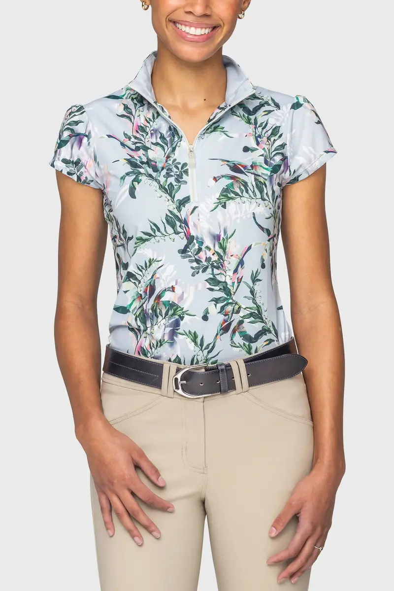 Kastel Powder Blue Botanical 1/4 Zip Cap Sleeve 1