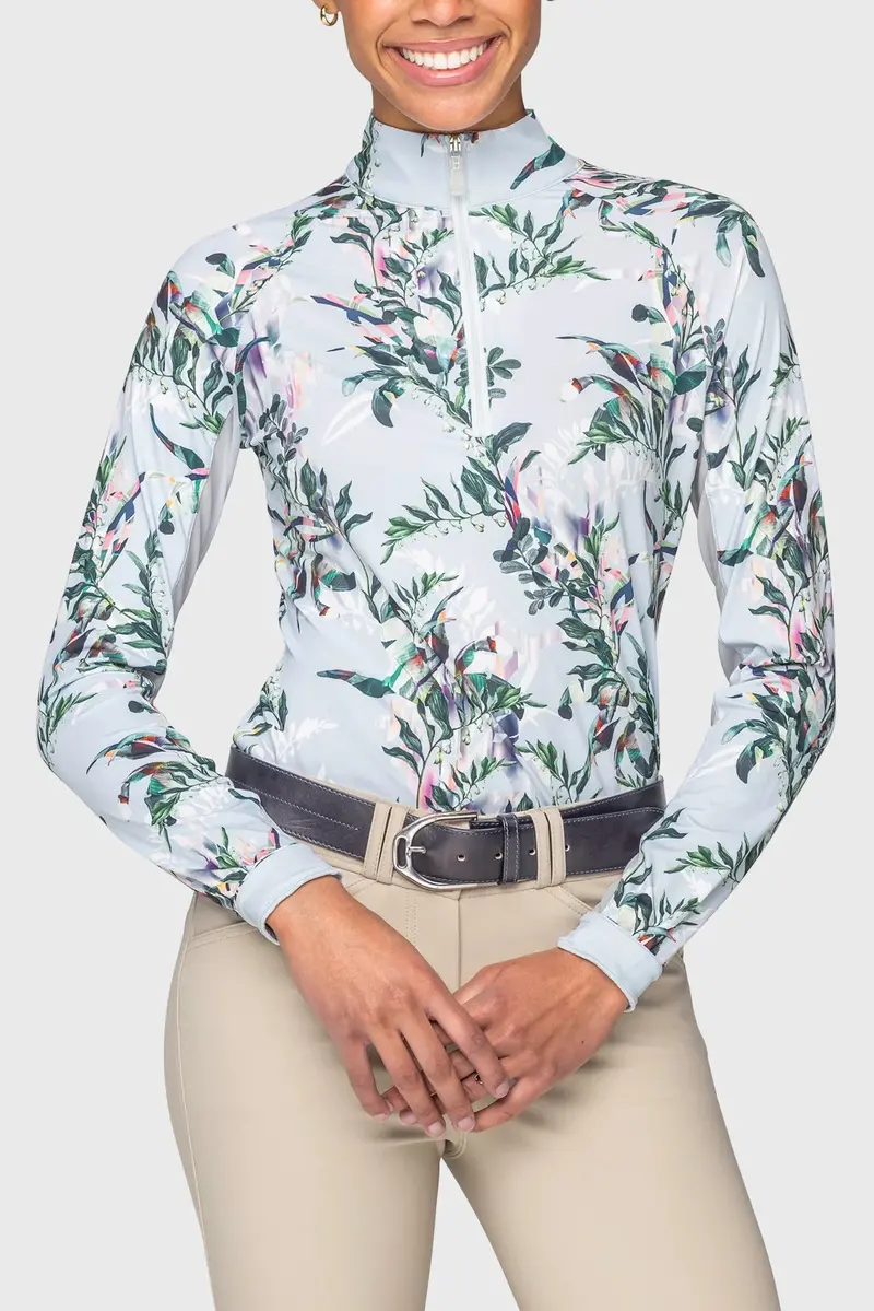 Kastel Powder Blue Botanical Long Sleeve 1/4 Zip 1