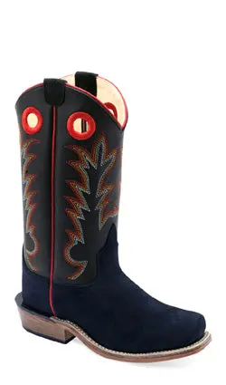 Kids (8.5-3) Black Suede Sq Toe Cowboy Boot 1