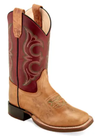 Kids (8.5-3) Cactus Tan/Red Square Toe Boot 1
