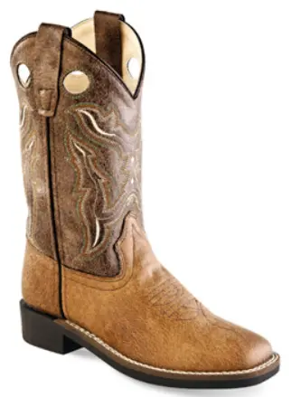Kids (8.5-3) Tan Crackle Sq Toe Boot 1