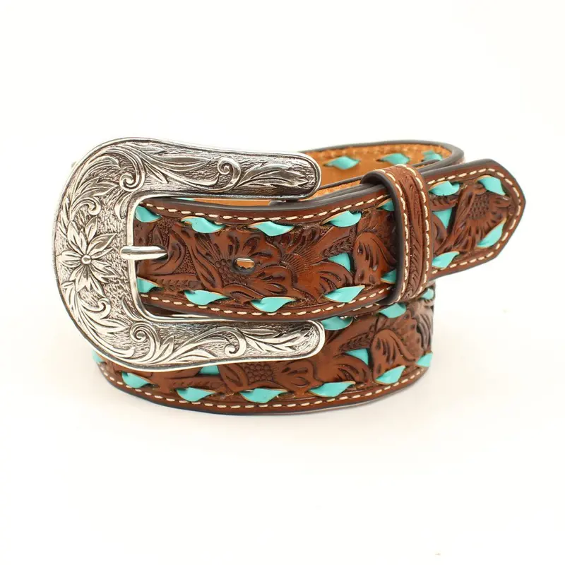 Kids Turquoise Buckstitch Belt 1