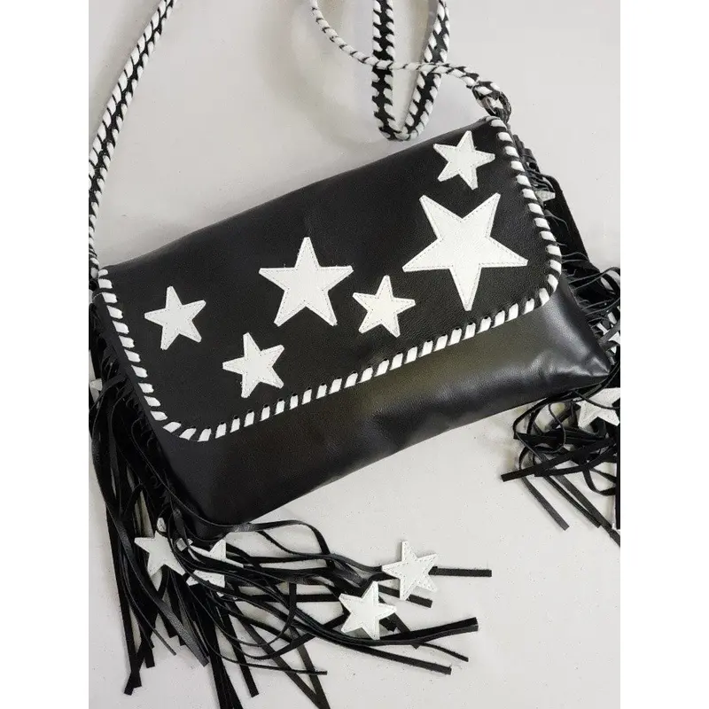 Kurtmen Black And White Stared Clutch Crossbody Bag 1