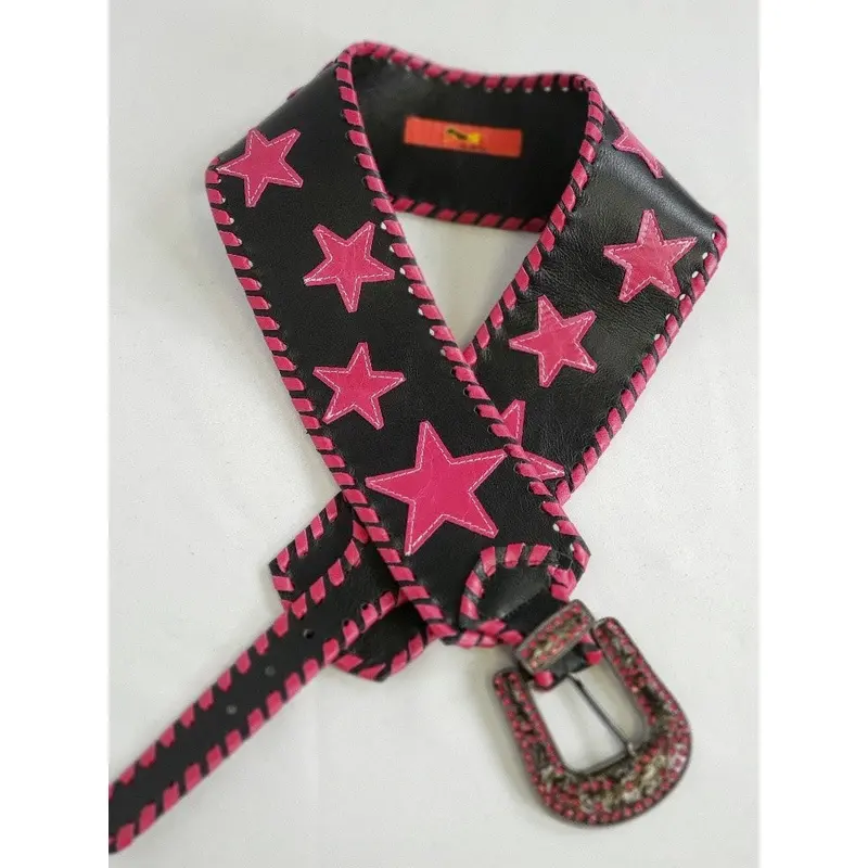 Kurtmen Black With Pink Stars Wide Contoured Belt 1