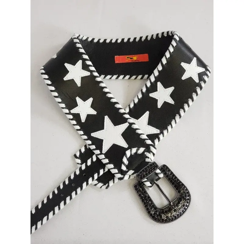 Kurtmen Black With White Stars Wide Contoured Belt 1