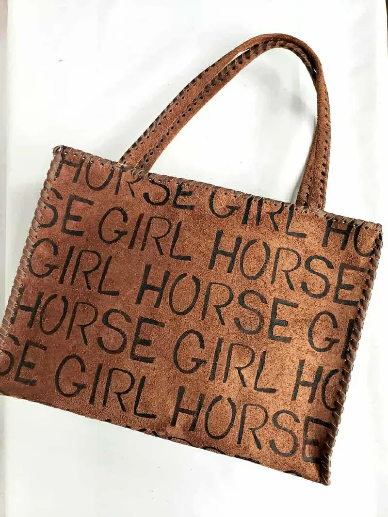 Kurtmen Cognac Suede Horse Girl Horizontal Box Tote 1