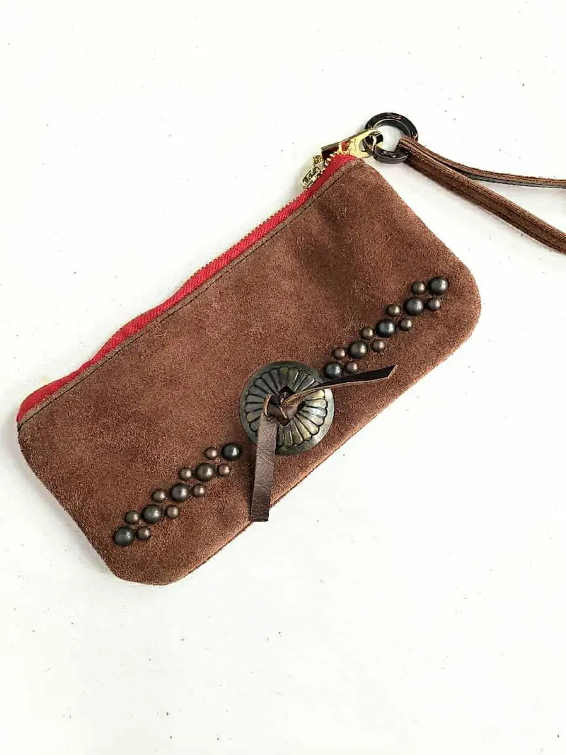 Kurtmen Cognac Suede With Bronze Concho Wristlet 1