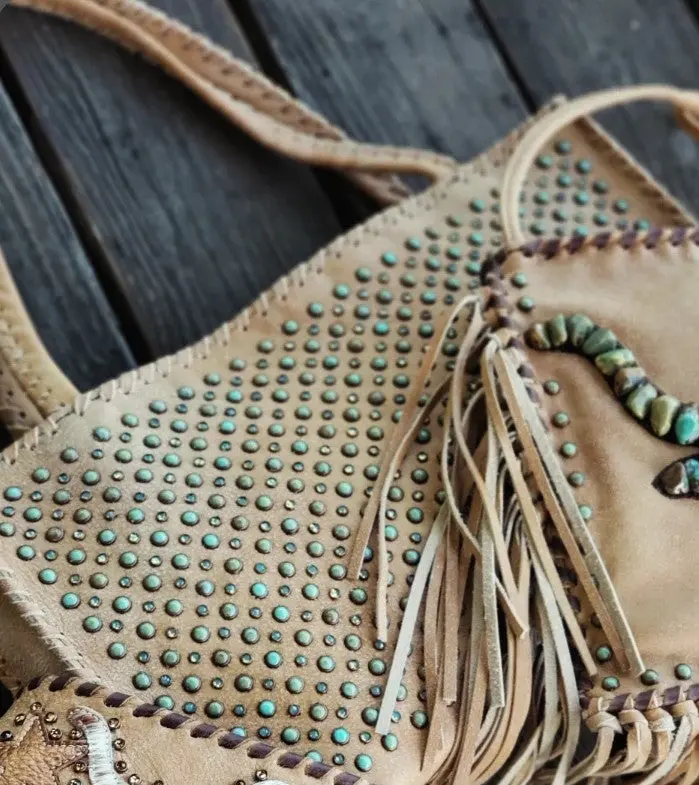 Kurtmen Gazelle With Turquoise And Crystal Studs Wedge Tote 1