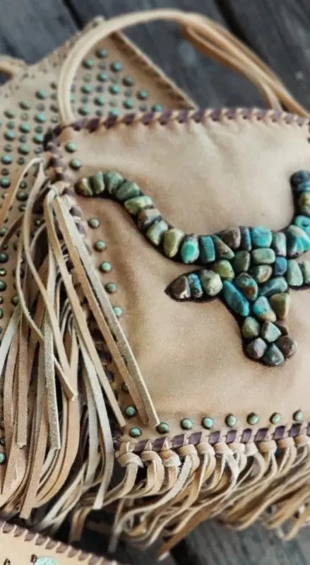Kurtmen Gazelle With Turquoise Nugget Longhorn And Studs Crossbody Bag 1
