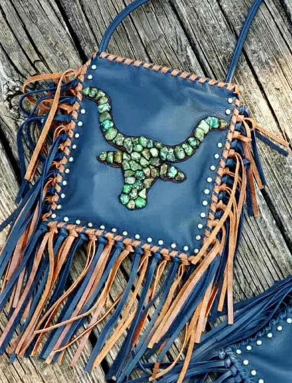 Kurtmen Navy Turquoise Nugget Longhorn Crossbody Bag 1