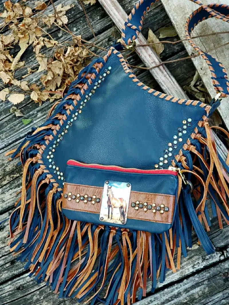 Kurtmen Navy Turquoise Pearl Studded Mini Me Crossbody Bag 1