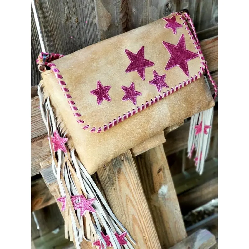 Kurtmen Pink Metallic Star Clutch Crossbody Bag 1
