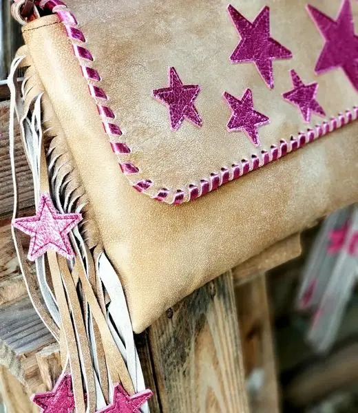 Kurtmen Pink Metallic Star Clutch Crossbody Bag 2