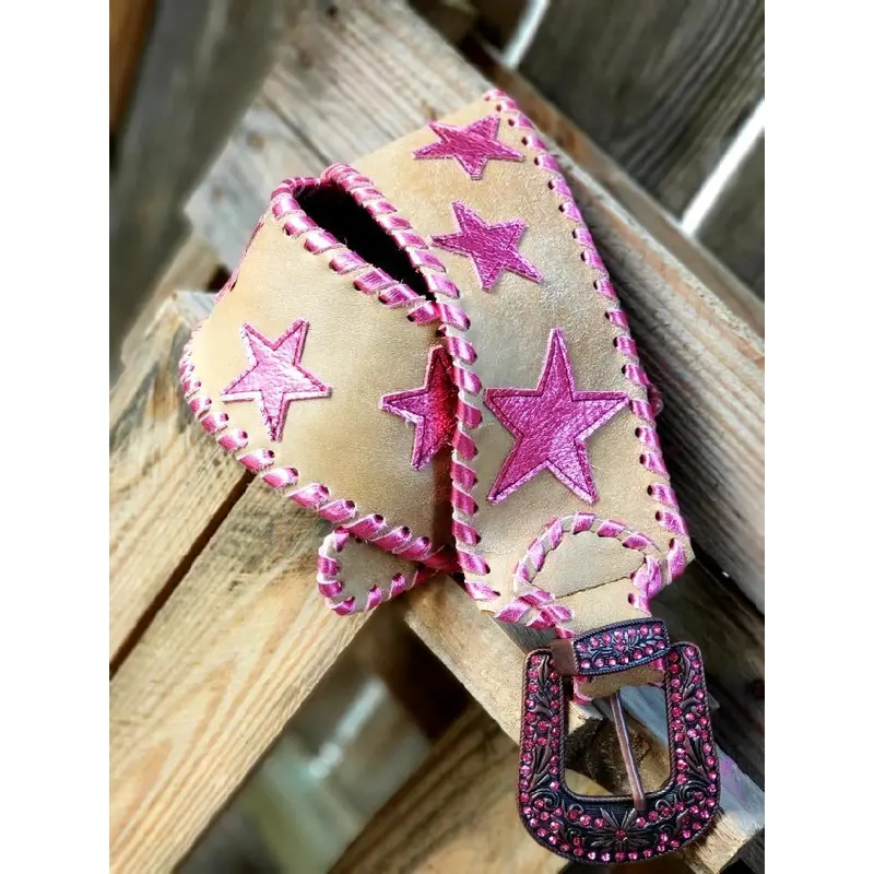 Kurtmen Pink Metallic Star Wide Contoured Belt 1