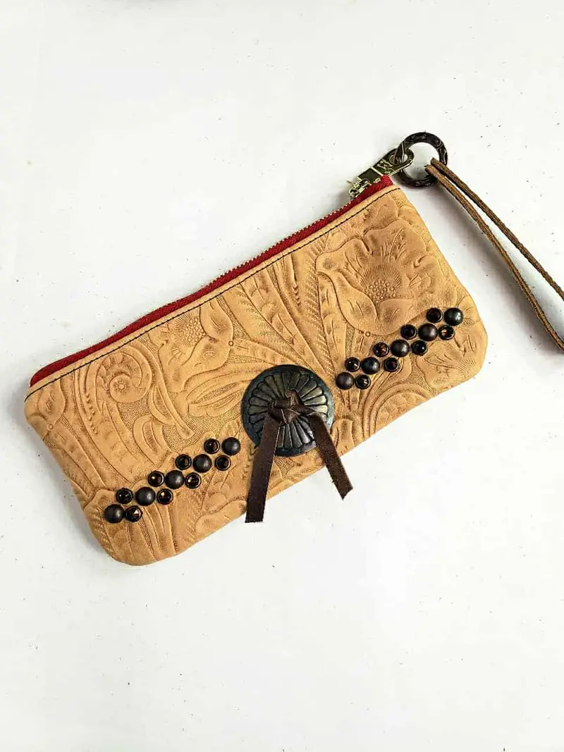 Kurtmen Tan Tooled Wristlet 1