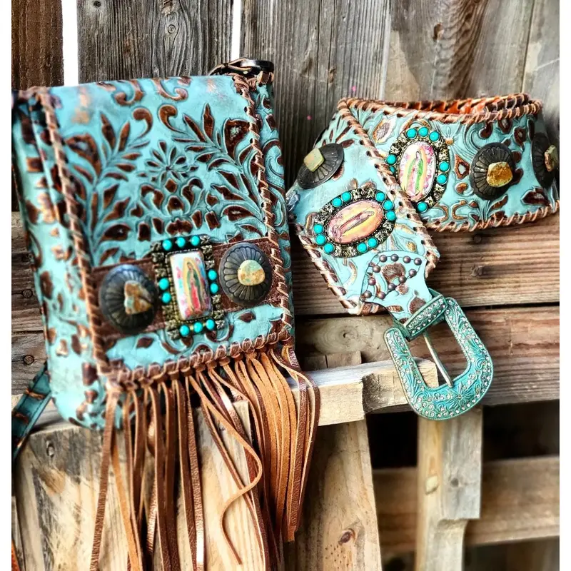 Kurtmen Turquoise Guadalupe Wide Contoured Belt 1