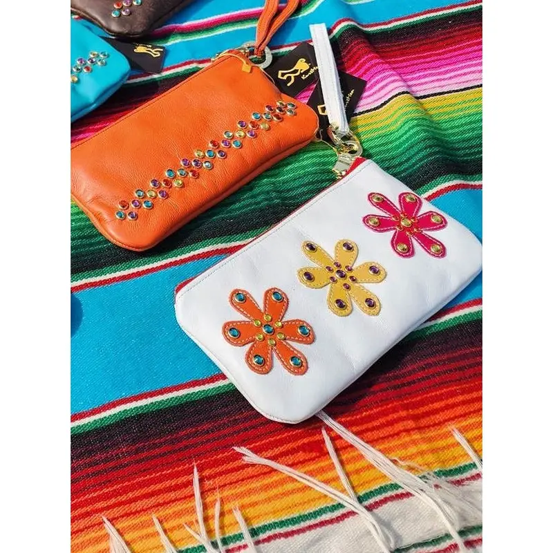 Kurtmen White 3 Blooms Accessory Pouch With Wristlet 1