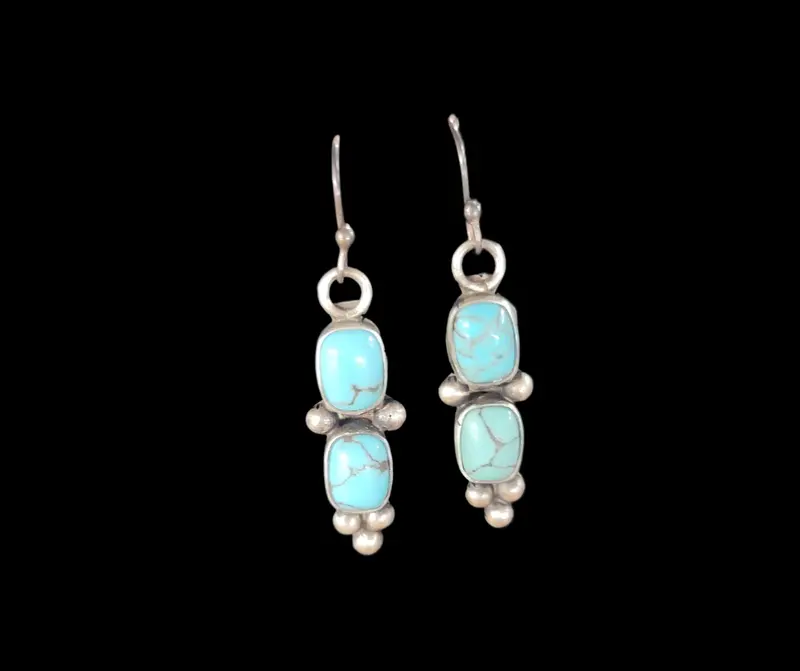 Lacy Genuine Turquoise & Silver Earrings 1