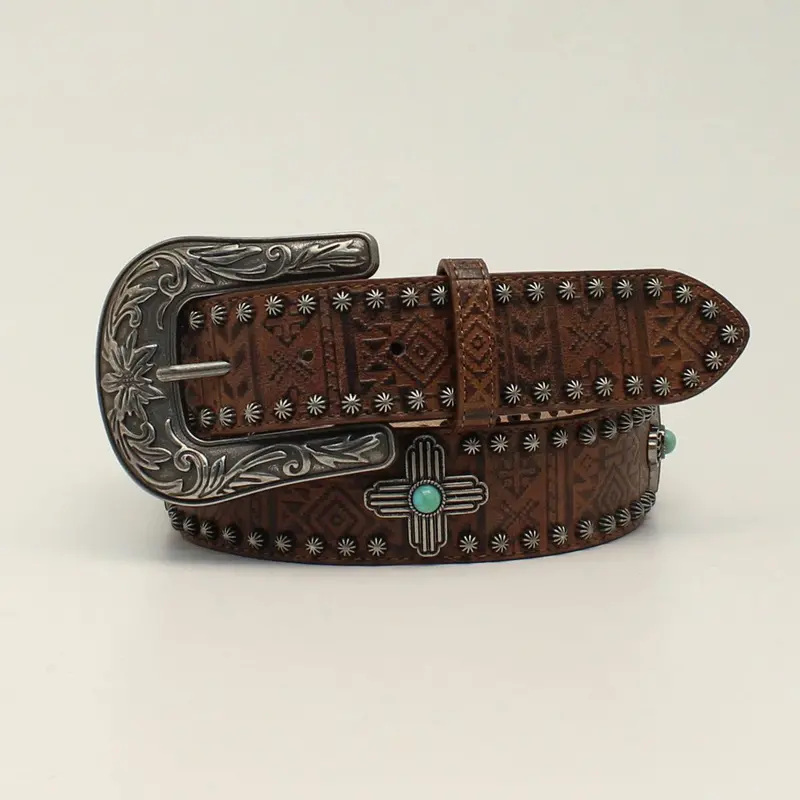 Ladies Aztec Stamp Cross Concho Belt 1