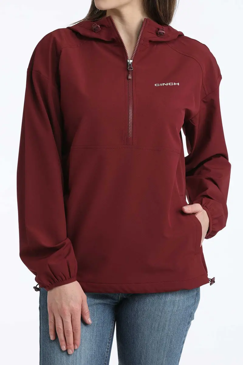 Ladies Burgandy Cinch 1/2 Zip Windbreaker 1