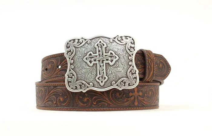 Ladies Cross Embossed Leather Belt 1