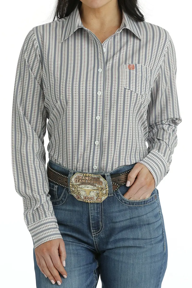 Ladies Multi Print L/S Arenaflex Cinch Shirt 1