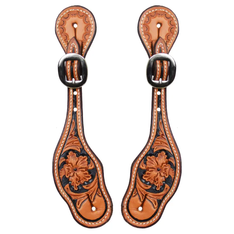 Ladies Painted Floral Tooled Spur Strap 1