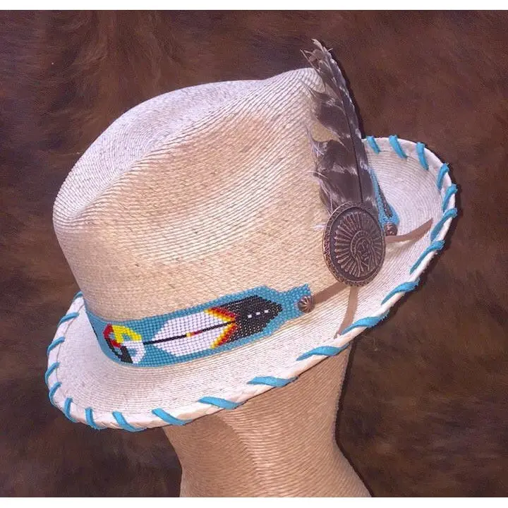 Ladies Palm Fedora With Turquoise Beaded Band 1