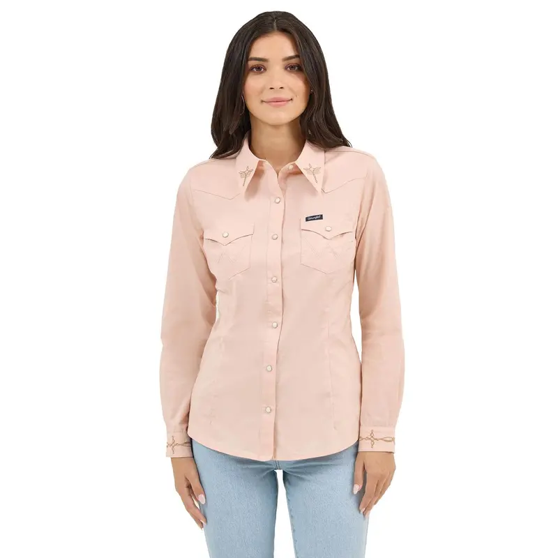 Ladies Pink Wrangler Retro Vintage Snap Shirt 1