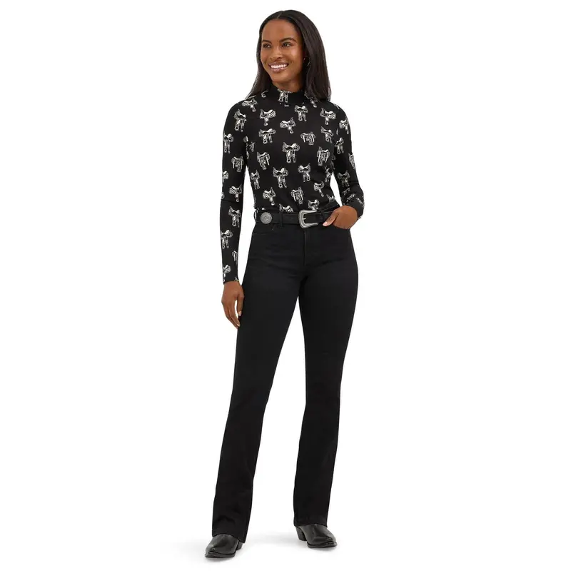 Ladies Saddle Print Mock Neck Knit Shirt 2