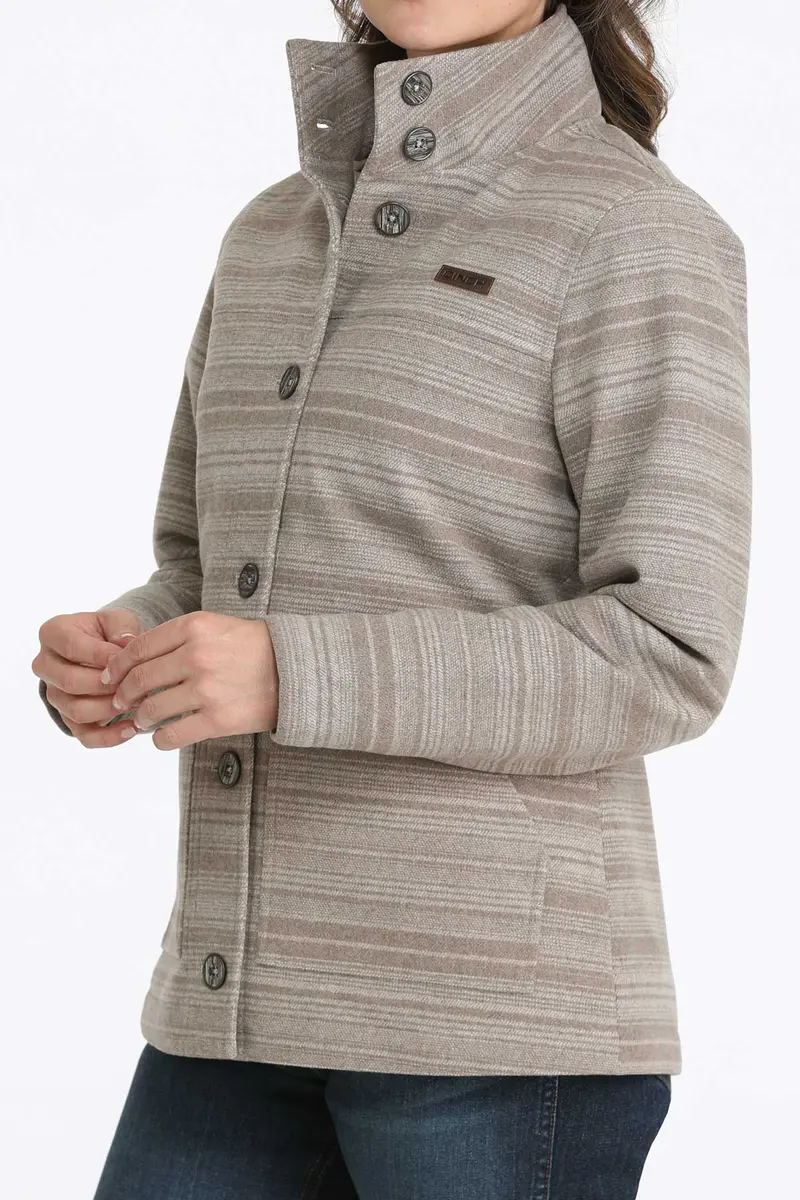 Ladies Tan Stripe Wool Coat 1