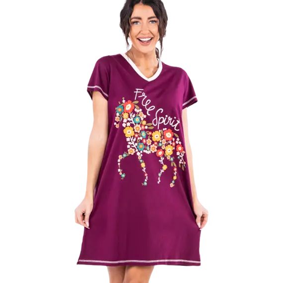 Lazy One Free Spirit Horse V-Neck Nightshirt 1