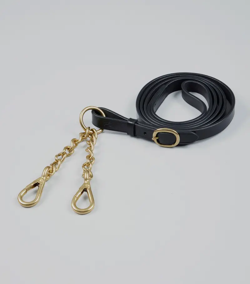 Leather Lead Rein With Chain Coupling Black 1