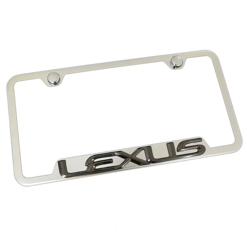 Lexus 3D Pearl Name License Plate Frame (Black On Chrome) 1