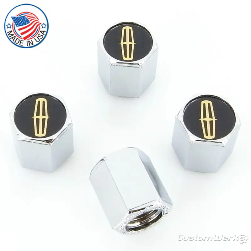 Lincoln Logo Tire Stemp Valve Caps (Chrome On Gold) 1