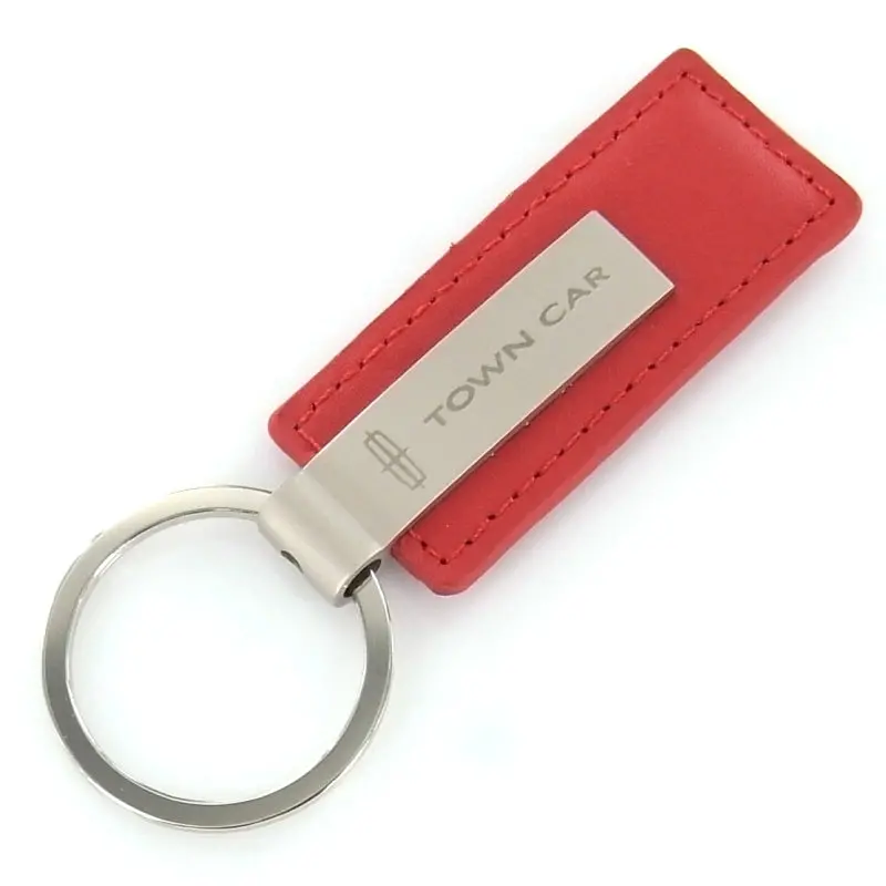 Lincoln Town Car Rectangular Leather Key Chain (Red) 1