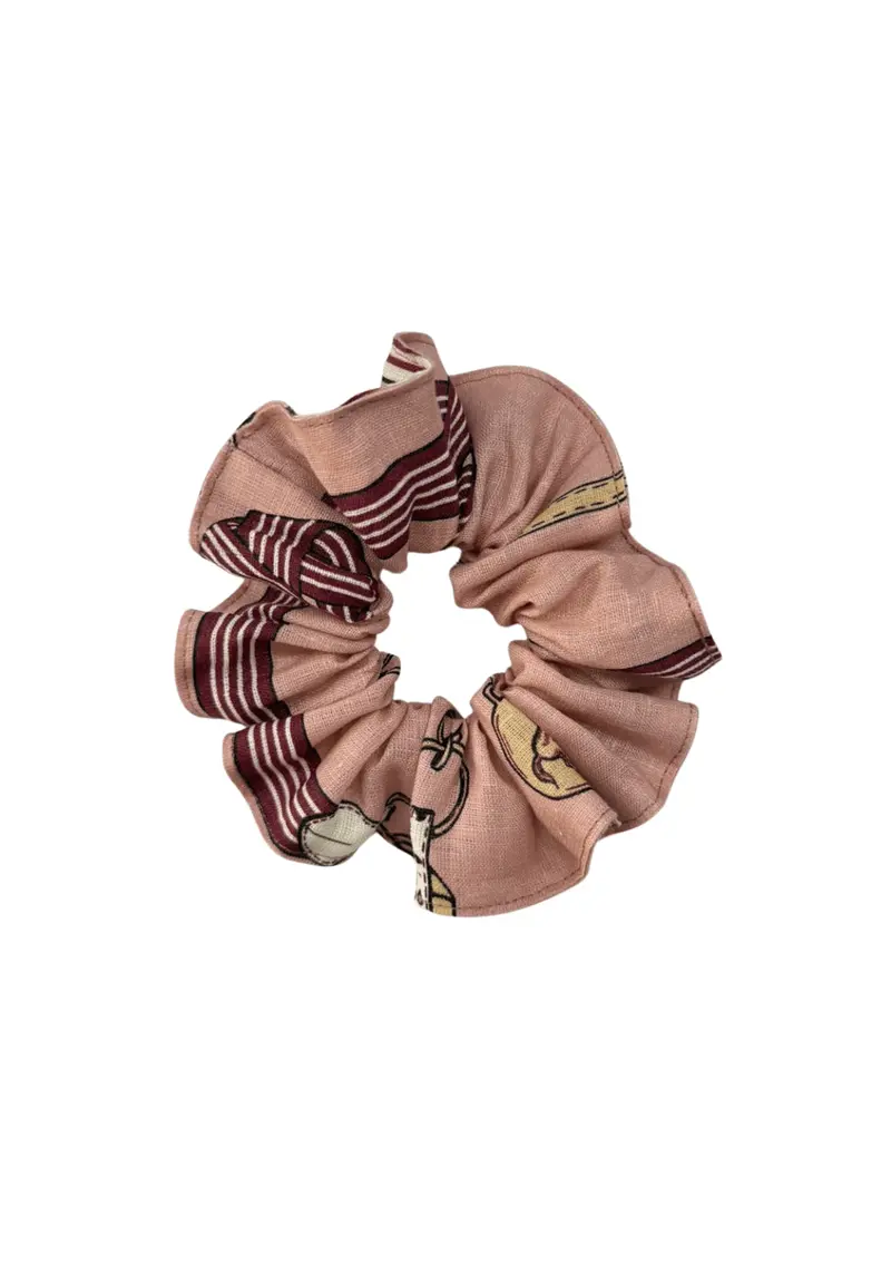 Linen Hair Scrunchie | Jubilea Print | Rose Blush 1