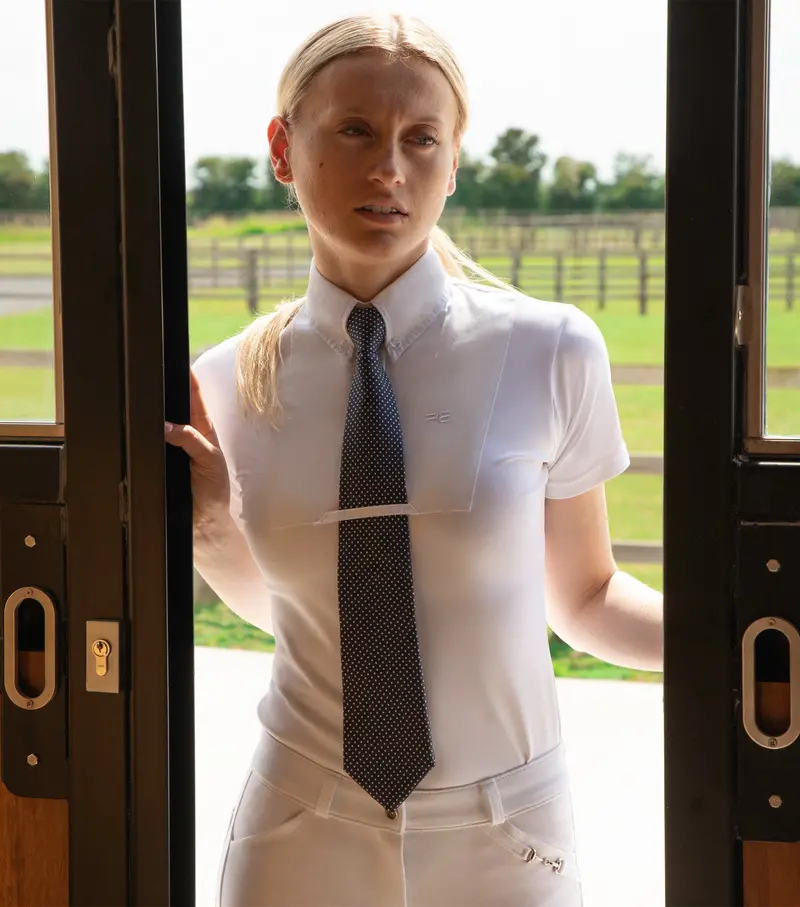 Luciana Ladies Short Sleeve Tie Shirt White 2