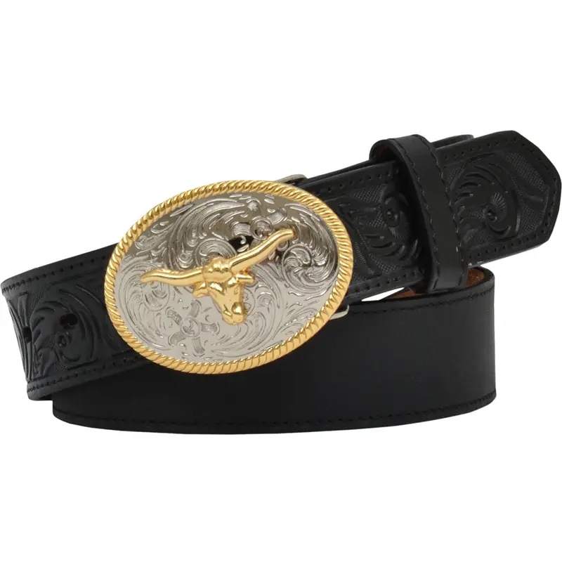 M & F Western Youth Black Belt With Longhorn Buckle 1