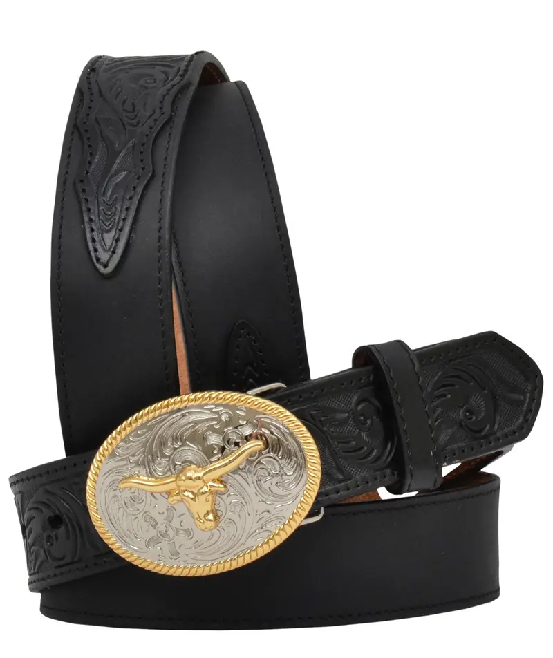 M & F Western Youth Black Belt With Longhorn Buckle 2